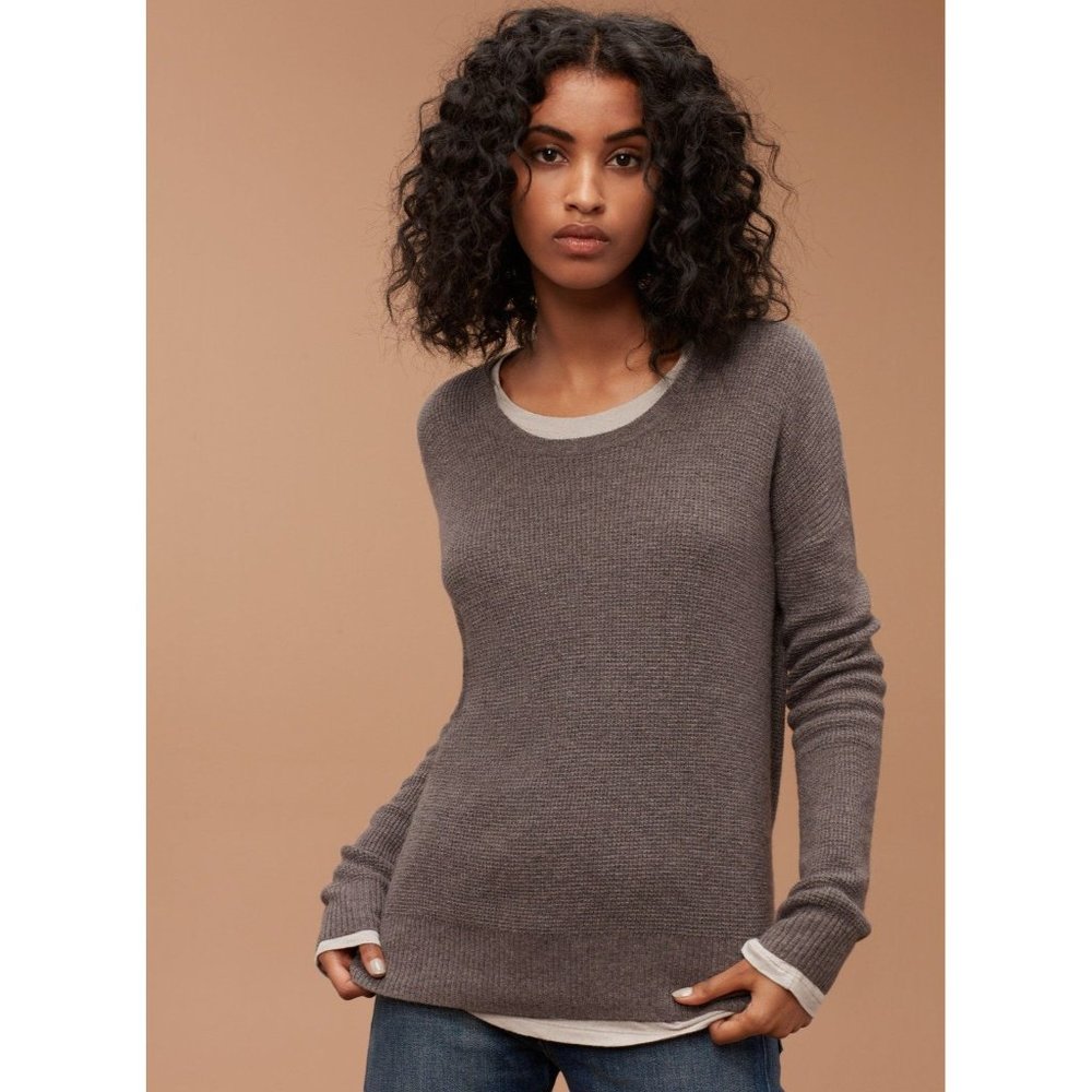 Aritzia TNA The Penny Sweater Waffle Knit Alpaca & Wool Sweater Sz M Taupe NEW